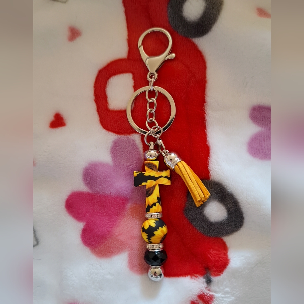Sunflower Cross Keychain